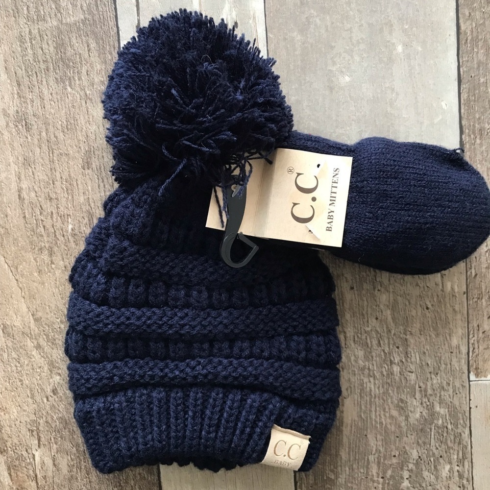 C.C. Brand Baby Pompom Beanie and Mitten Set - Picture 3 of 3